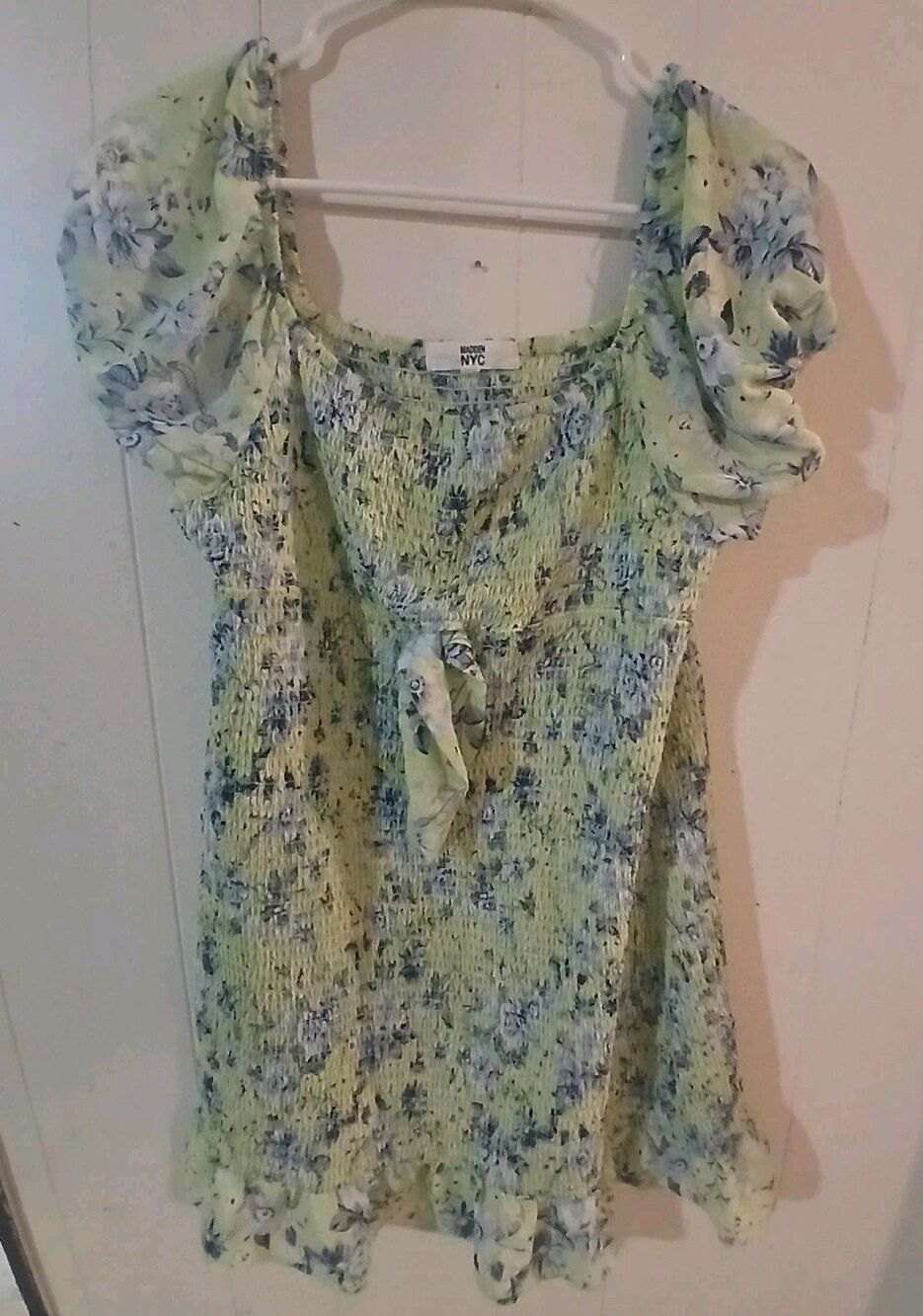 Madden NYC Dress Junior's XL Green Floral Smocked Minidress Coquette Cottage